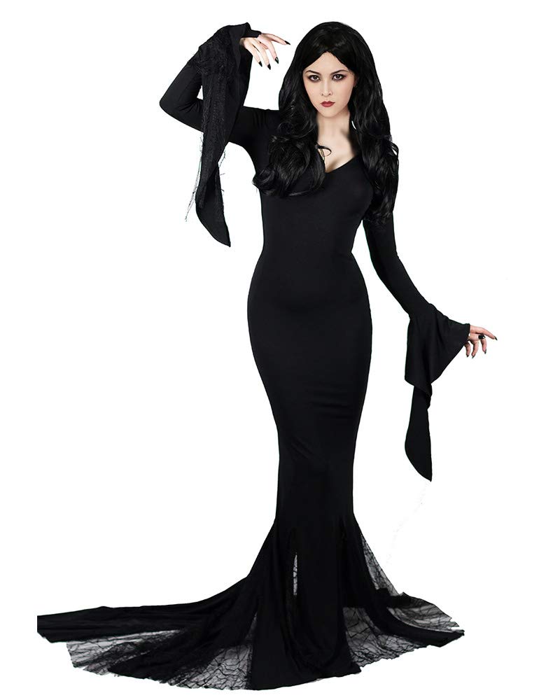Cosplay.fm Women's Vintage Gothic Long Dress Witch Style Black Dress Halloween Cosplay Costume Dress (S, Black) - Image 1